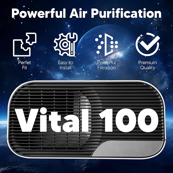 Funmit Vital 100 Replacement Filter for LEVOIT Vital 100 Air Purifier, 3-in-1 High-Efficiency Activated Carbon Filter, Compared to Part # Vital 100-RF, 2 Pack