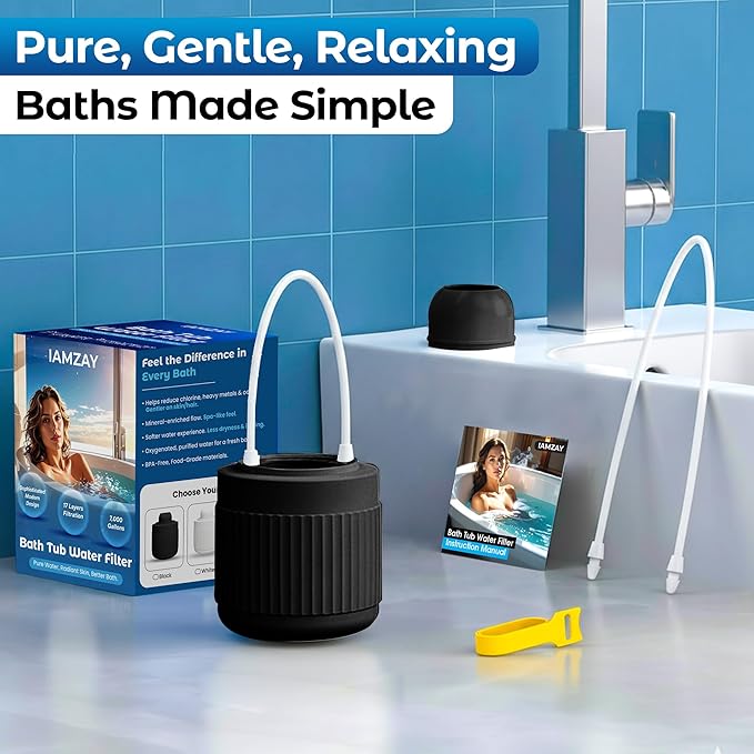17-STAGE Bath Filter for Tub with Premium Design & Leak-Proof, 7000-Gallon Long-Life Cartridge with Vitamins C & E + Essential Minerals Removes Chlorine and Softens Hair, Skin & Nails | Patent Pending