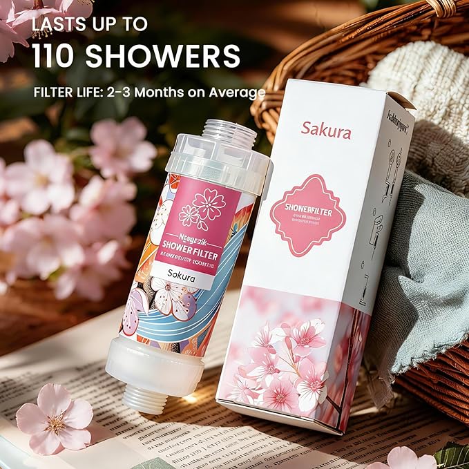 Vitamin-C Handheld Showerhead Filter For Hard Water, Luxurious Scent Skin Care & Hair Enhancement Softener Purifier, Aromatherapy Water Purify, Sakura Odor