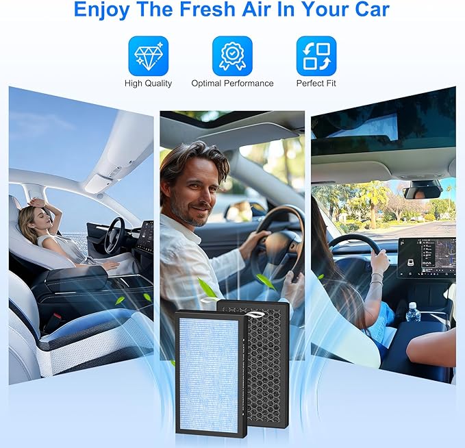 Model 3 Model Y Cabin Air Filter Accessories for Tesla Model 3/Y 2016-2024/2025/2026 Including Juniper Highland Series, 3-in-1 Filtration System True HEPA & Activated Carbon, 2 Pack
