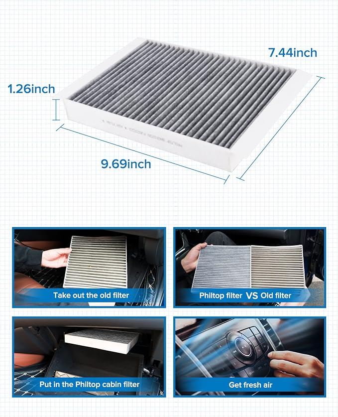 PHILTOP HEPA Cabin Air Filter w/Activated Carbon, Compatible with CF11719 Mercedes-Benz GLC300, C300, GLE350, E300, ML350, GLS450, E400, E450, E350, GL450, C43 AMG, GLE400, GLS550, GLC350e, CLS450