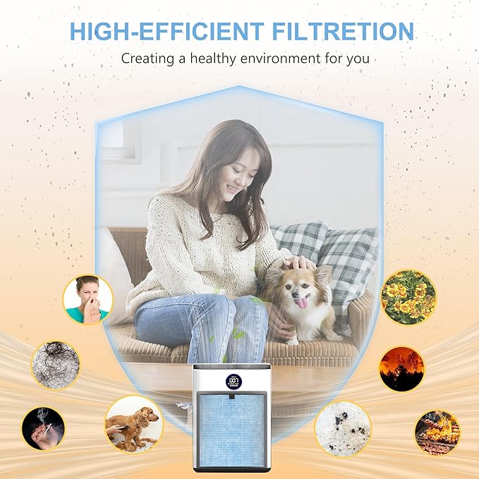 AP303 AP304 Replacement Filters, Compatible with DAYETTE & FRESHDEW Air Purifier AP303/AP304, H14 HEPA Filter with Activated Carbon, 2 Pack (Wildfire Filter)