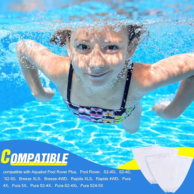 Riakrum 4 Pcs Pool Cleaner Fine Filter Bag Pool Spa Part Replacement Compatible with Aquabot Products 8114 Wheeled Aquabot Cleaners S2-40 S2-50 Pura 4X Pura 5X Pura S2-4x Pura S2-4xi Pura S2-5x