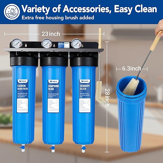 WF3-01 3-Stage Whole House Water Filtration System, Reduces Heavy Metals (Lead, Mercury, Arsenic, Cadmium, Chromium), Chlorine, Sediment, Odor, and VOC’s