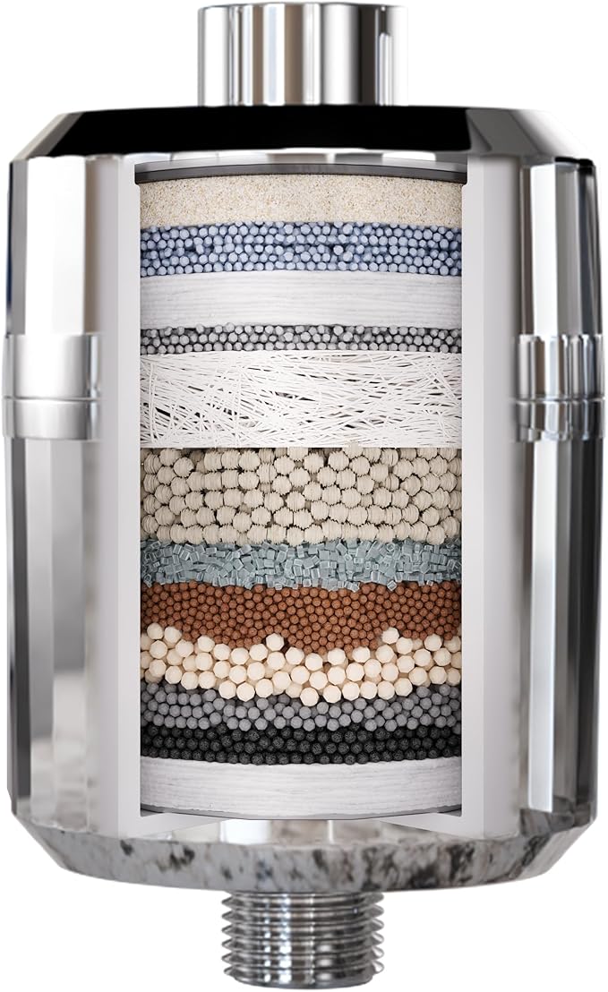EVERGLOW High-Output Shower Filter, 100% Removes Chlorine, Moisturizes Dry Itchy Skin, Skin and Hair, Helps with Dandruff, Eczema and Vitamin C Infused and Water Softener, 4.7โ - Chrome