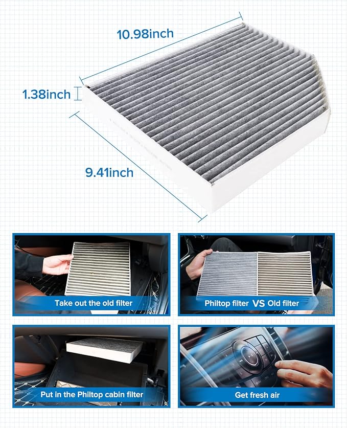 PHILTOP HEPA Cabin Air Filter w/Activated Carbon, Compatible with CF11179 Audi Q5, A4/A4 Quattro, A5/A5 Quattro, S5/S5 Sportback, S4, allroad, SQ5, RS5, Fit for Porsche Macan