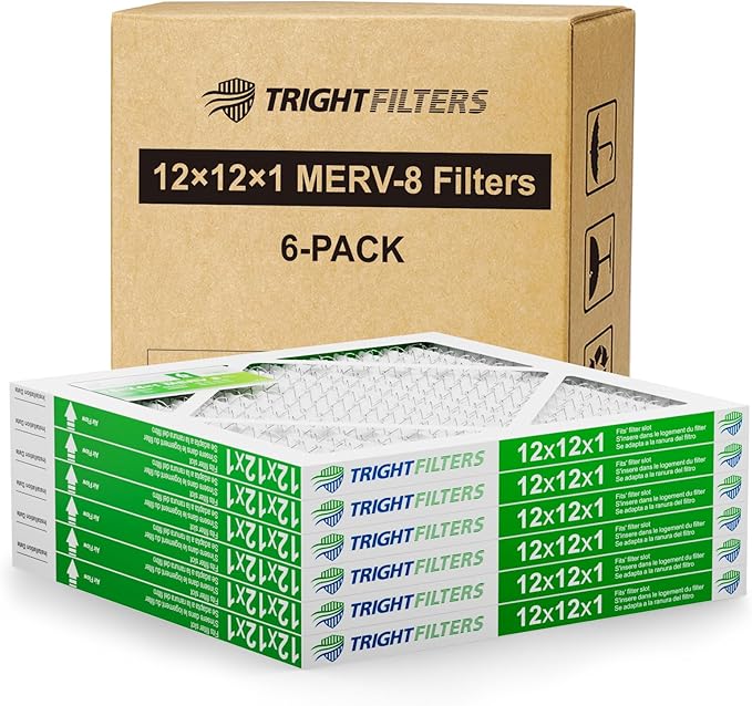 TRIGHTFILTERS 12x12x1 Air Filter 6 Pack, Durable MERV 8 Pleated Home HVAC AC Furnace Filters, Lightweight Compact Air Conditioner Filter Replacement
