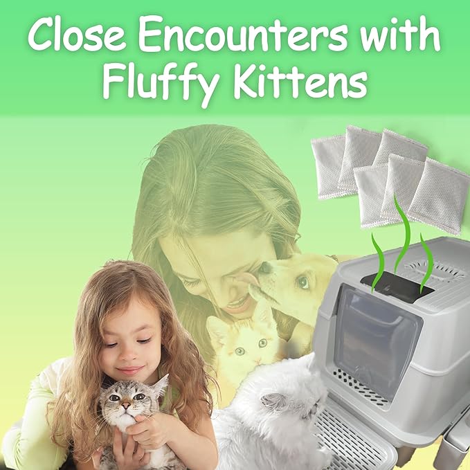 PurifyLogix Activated Charcoal Odor Absorber Bags Compatible with OKSOTY Stainless Steel Cat Litter Box, Natural Coconut shell Charcoal Bags, Absorb Odors/Control Damp from Pets/Keep Home Fresh(6PCS)