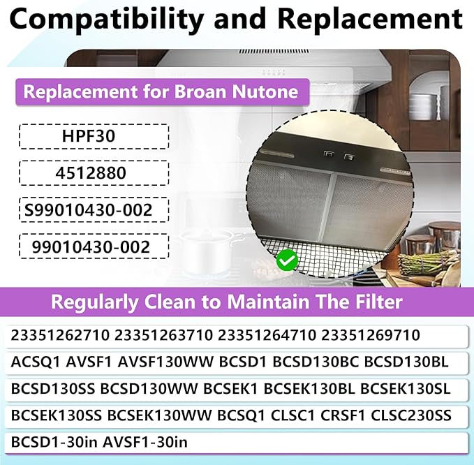 2PCS S99010430-002 Range Hood Filter Compatible with Broan Nutone HPFA -130 Range Hood, 13-7/8'' x 15-3/4" 4512880 Aluminum Grease Filter Replacement for Absorb Grease