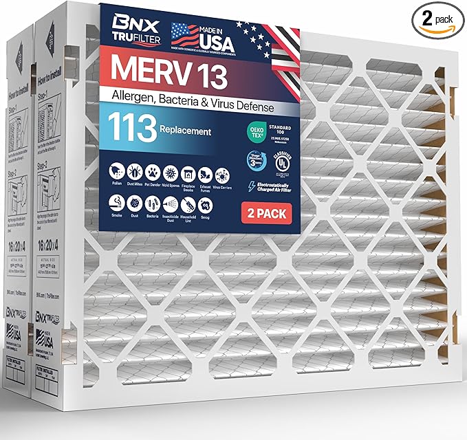 TruFilter Compatible with AprilAire 113 Replacement Filter for AprilAire (2-Pack) - MERV 13 - MADE IN USA - HVAC AC Furnace Filters Allergies, Mold, Bacteria, Smoke, MPR 1900 FPR 10 Air Filter 16x20x4