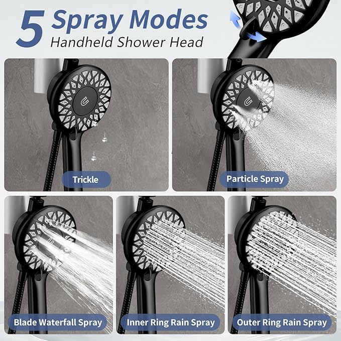 SINGSUO Filtered Rain Shower Head with Handheld Spray Combo, High Pressure Dual Shower Head with Filter for Hard Water, Modern Magnetix Double Shower Head and Handle Set, Adjustable Lift Bar (Black)
