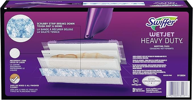 Swiffer Wetjet Hardwood Floor Cleaner Spray Mop Pad Refill, 12 Count (Pack of 4)