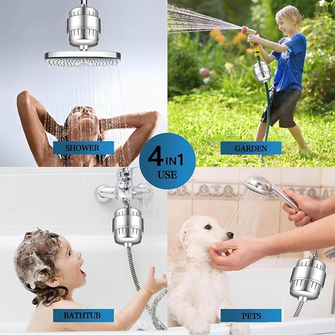 Showerhead Filters with 2 Pack Cartridges, Hard Water Softener, 99% Remove Chlorine, Heavy Metals and Harmful Impurities, High Output Filters for Improving Skin & Hair, Chrome Finish