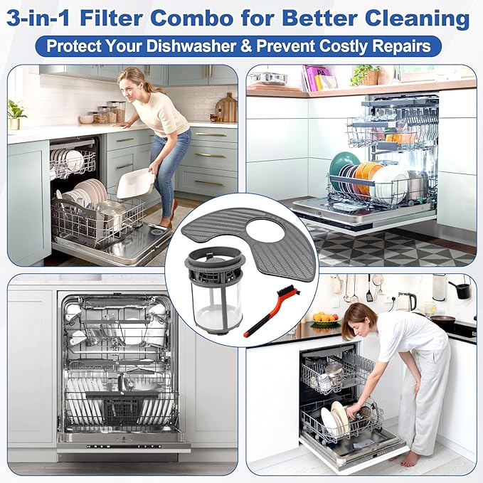 BigHead W10872845 Dishwasher Pump Filter Cup & WPW10463906 Screen Filter with Red Cleaning Brush Compatible with Whirlpool Kenmore KitchenAid Amana - Replaces AP6030094 PS11759673 AP6021820 PS11755148