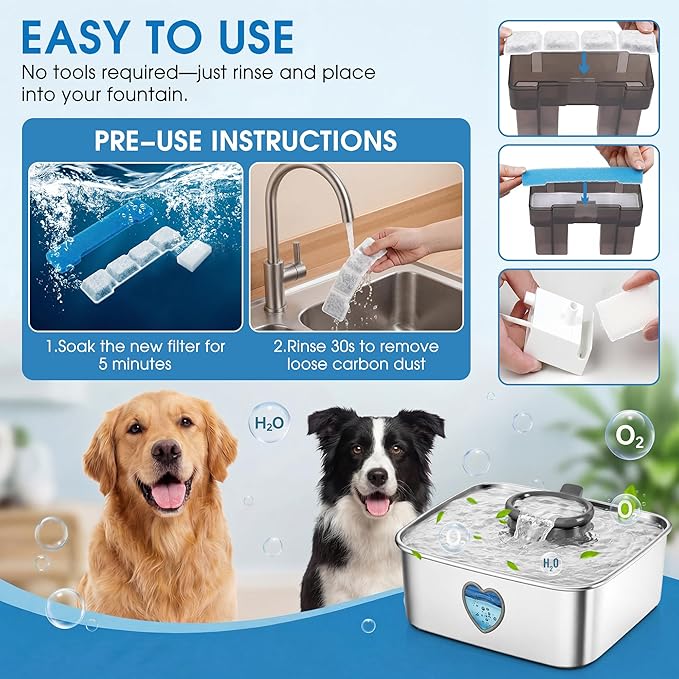 Enhon 60 Pack Dog Water Fountain Filter Replacement Compatible with SIBAYS Kastty 4Gal/15L Pet Fountain Filters, Made of Activated Carbon and PP Cotton, Multilayer Filtration System