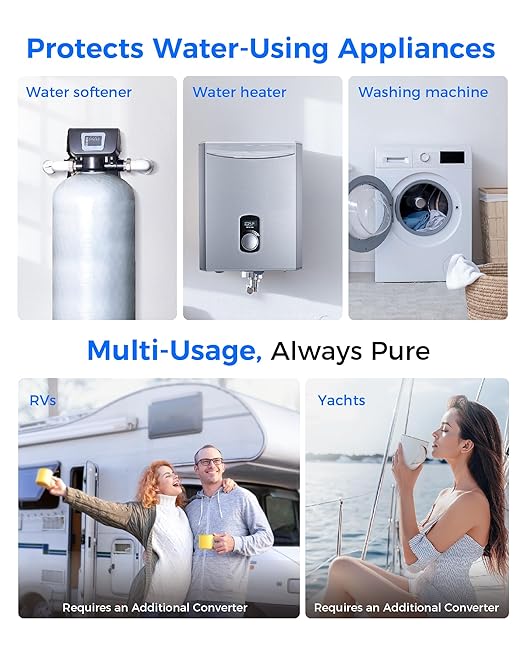 Waterdrop 2 Stage Whole House Water Filter System, with Carbon Filter and Sediment Filter, 5-Stage Filtration, Highly Reduce Chlorine, Taste, Odor, 5 Micron WD-WHF21-BG, 1" Inlet/Outlet