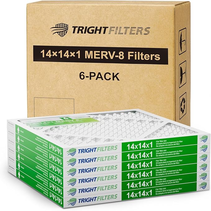TRIGHTFILTERS 14x14x1 Air Filter 6 Pack, Durable MERV 8 Pleated Home HVAC AC Furnace Filters, Lightweight Compact Air Conditioner Filter Replacement