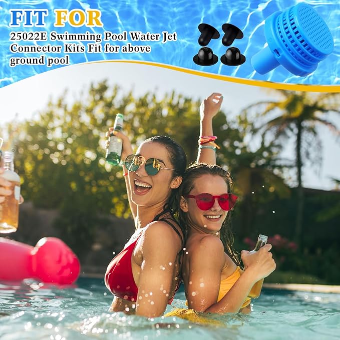 Pushglossy 1 Set Swimming Pool Water Jet Connectors Replacement Parts Kit with Pool Inlet and Outlet Strainers & Filter Hole Plugs for 25022e, 1.25 Inch Fittings, Above Ground Pools (Blue)