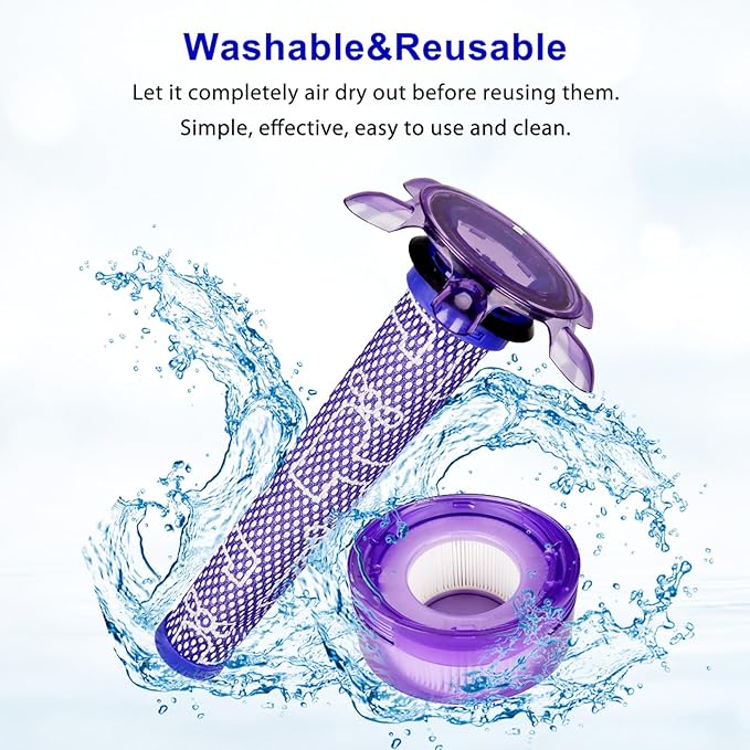 Lemige V7 V8 New Filter Replacement Kit for Dyson V7 V8 Slim Animal Absolute Motorhead SV10 SV11 SV25 SV37 Cordless Vacuums, 4 Star Pre-Filters and 4 HEPA Post-Filters, Part No. 965661-05 & 967478-05