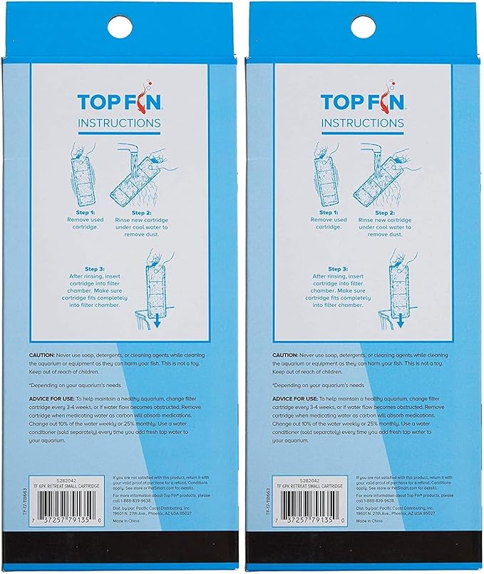 Top Fin Two Pack Retreat RF-S Filter Cartridges (Small) Refill for Desktop Aquariums with Small Retreat Filters - 8.1in x 1.9in (6 Count x2)