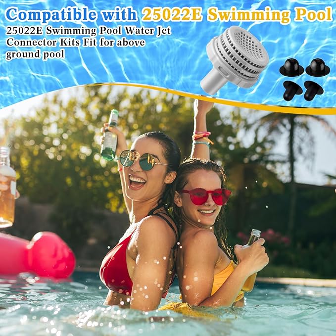 Pushglossy 3 Set Swimming Pool Water Jet Connectors Replacement Parts Kit with Pool Inlet and Outlet Strainers & Filter Hole Plugs for 25022e, 1.25 Inch Fittings, Above Ground Pools (Gray)