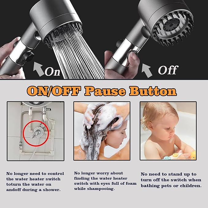 Filtered Shower Head with Handheld, 3 Spray High Pressure Ionic Technology Showerhead, 8 Filters & Anti-Clog Nozzles for Hard Water, Filter out Impurities Reduce Dry Itchy Skin, 2 Hoses, ON/OFF Switch