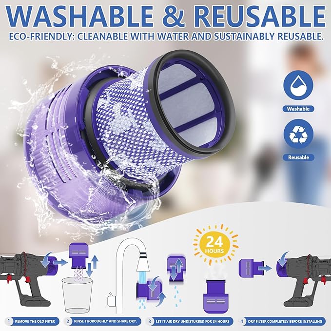 Keluke 3 Packs V9 Filter Replacement Compatible with Dyson V9(SV57)、Digital Slim(SV57、SV18) Cordless Vacuum, Part No.970612-01 Compatible with Dyson Digital Slim Filter