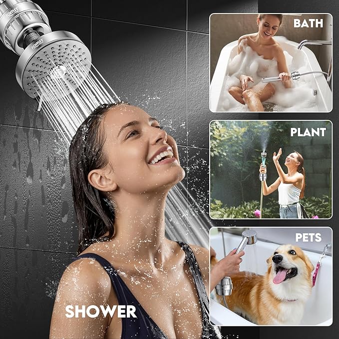 Filtered Shower Head with rich Vitamin layer- for Healthier Skin & Hair | 3 Mode High Pressure Shower Head with 25-Stage Filtration | Removes 99.945% of Chlorine & Heavy Metals |