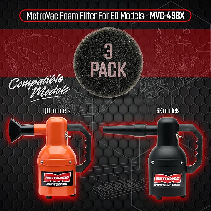 MetroVac Washable Foam Filter (MVC-49BX) - Air Force, Sidekick Series, Traps Dust & Allergens - 1 Pack