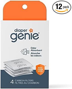 Diaper Genie Carbon Filter | Diaper Pail Odor Eliminator & Deodorizer | Compatible with the-Diaper Genie Complete and Expressions Pail,4 Count (Pack of 12)