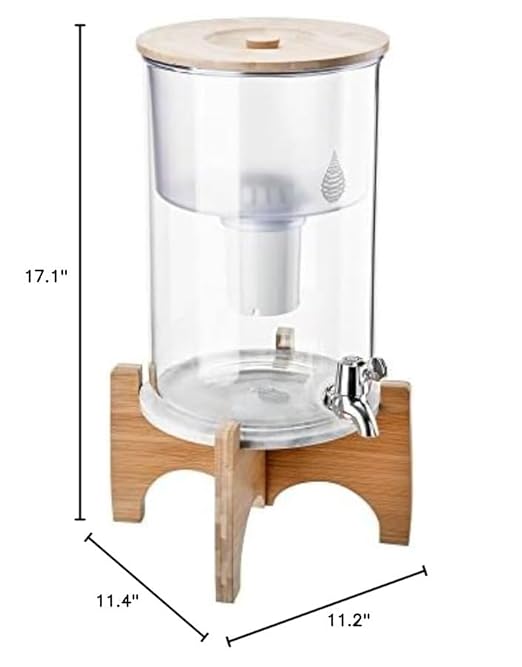 Invigorated Water pH Recharge Glass Alkaline Water Dispenser Filter System - Countertop Purifier Pitcher for Home and Office - High pH Pure Drinking Water Filtration - 36 Cups (Bamboo Marble Set)