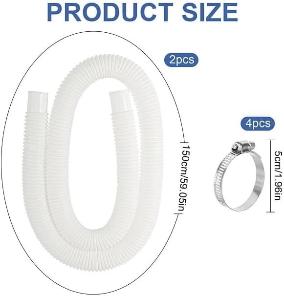Pool Filter Pump Hose for Intex Pool Accessories - 1.25"Diameter Replacement Pool Hoses for Above Ground Pools Parts Compatible with Coleman ＆ Bestway,59"Long With 8 Clamps (3, White)