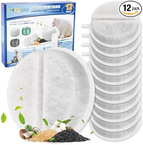 12 Pack Cat Water Fountain Filter Replacement for Lite & Premium 84oz 2.5L Drinking Automatic Pet Fountain, Dog Fountain Filters Fit Lite Pet Water Drinking Fountains