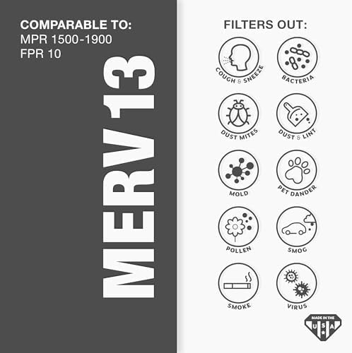 Aerostar 14x14x1 MERV 13 Air Filter, 6 Count, ACTUAL SIZE (13.75 x 13.75 x 0.75), HVAC, Air Conditioning & Furnace Filter for Allergies, Dust, Pet Dander & Smoke (MPR 1500 / FPR 10), Made in USA