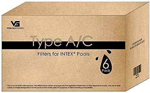 Type A or C 29000e/59900e Replacement Filter Cartridge for INTEX Easy Set Above Ground Pools, Compatible with Krystal Clear C1000 C1500 Pumps, Pack of 6