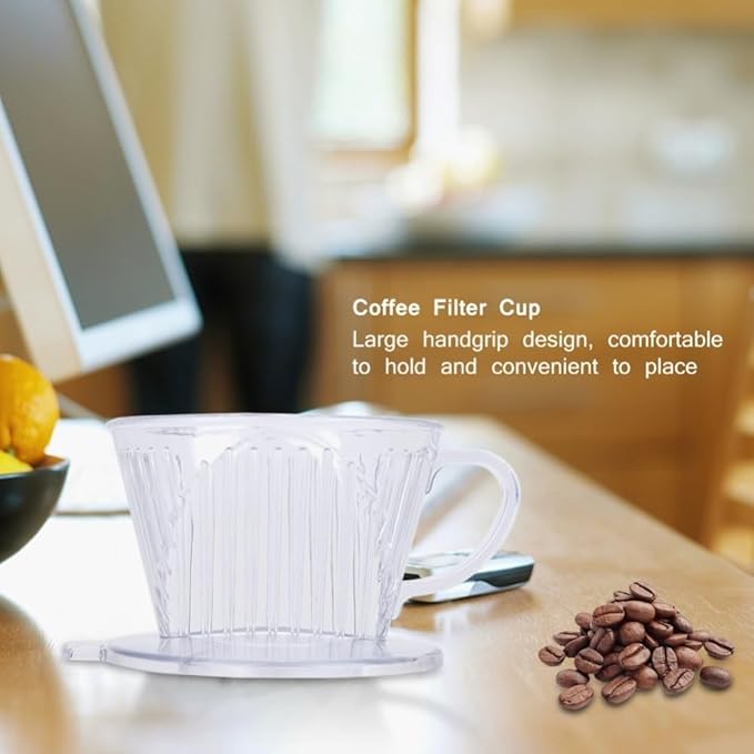 Transparent ABS Reusable Cone Coffee Filter with Large Handgrip Dripper Cup for Pour Over Brewing, Dishwasher Safe
