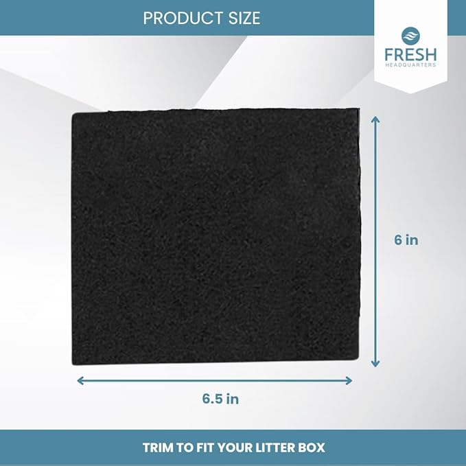 Fresh Headquarters 6-Pack Activated Carbon Cat Litter Box Filters Replacement - Trimmable 6" x 6.5" Organic Activated Charcoal Filter - Ideal Hooded Litter Box Deodorizer, Superior Odor Absorbing