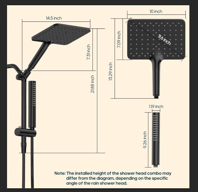 Filtered Shower Head with Handheld Spray Combo High Pressure Rain Shower Head Dual Shower Head with Filters - Removes Chlorine Height Adjustable & Built-in Power Wash (Gold)