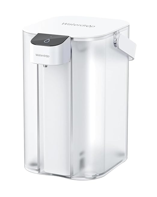 Waterdrop EDC01W Electric Water Filter Pitcher, 98% Chloramine Reduction, Rechargeable Water Dispenser, Instant 200-Gallon 15-Cup Countertop Purifier, NSF/ANSI 42, Reduce PFOA/PFOS, Lead, White