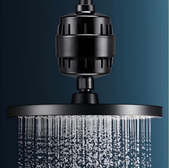 20 Stage Shower Filter for Hard Water - 99% Removal High Output Shower Head Filter for Chlorine, Heavy Metals, Improve Skin, Hair and Nails, Chrome Finish, Black