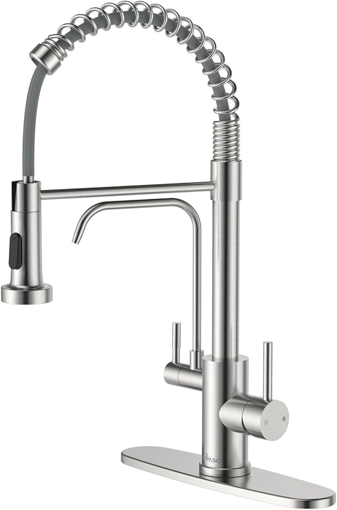 APPASO Kitchen Faucet with Drinking Water Faucet, 3 in 1 Pull Down Faucet with Purfied Water Faucet, 20 Inches High Arc Kitchen Water Filter Faucet, Brushed Nickel (Without Filtration Device)