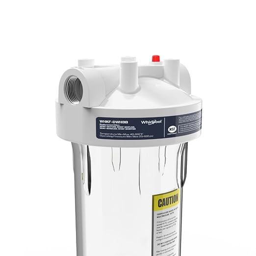 Whirlpool 10" x 4.5" Large Capacity Whole House Water Filter Housing WHKF-DWHBB, 1" Port, Home Water Pre-Filtration for Well and City Water, NSF Certified Reduces Sediment, Sand, Soil, Silt, and Rust