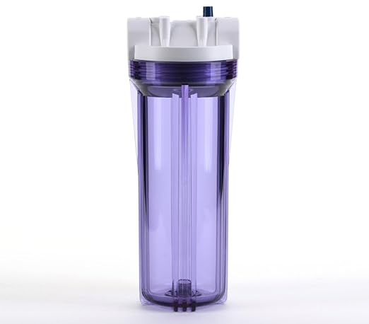 Hydronix HF3-10CLWH34PR, 10" Clear Housing with White Rib Cap for RO & Filtration Systems, 3/4" Ports with Relief Button