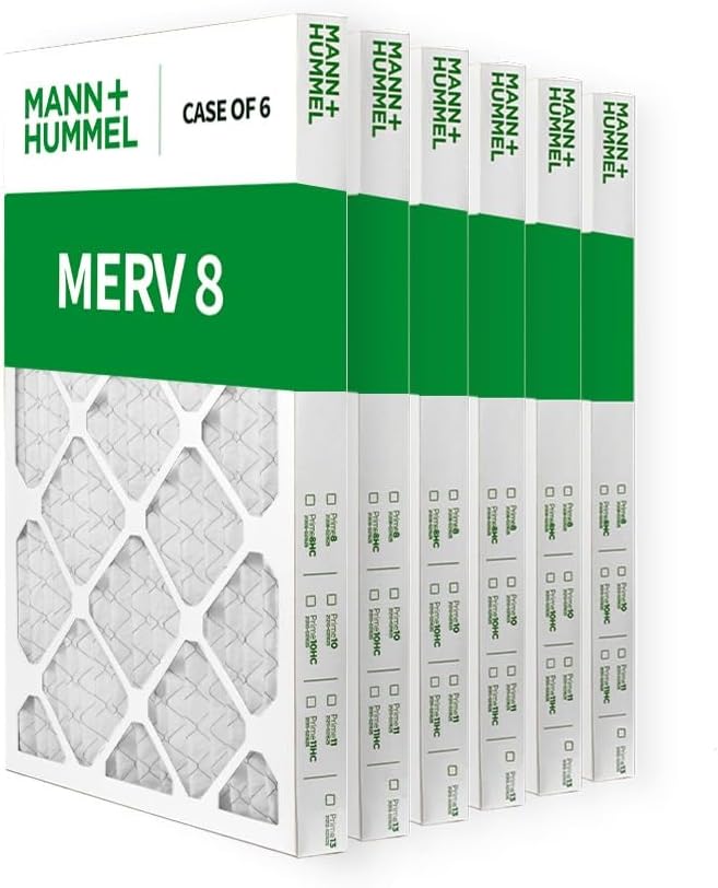 Mann+Hummel 18x24x2 MERV 8 Pleated HVAC AC Furnace Air Filters. 6 Pack. (Exact Size: 17.38 x 23.38 x 1.75 Inches)