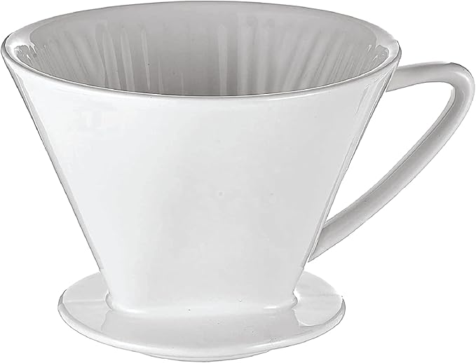 Cilio Coffee Dripper-#4 Medium, White Porcelain-Manual Filter Holder for Smooth Drip Coffee & Pour Over Brewing-Dishwasher Safe, Non Plastic.