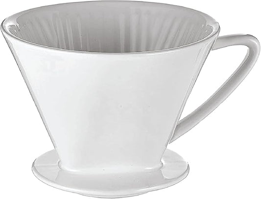 Cilio Coffee Dripper-#4 Medium, White Porcelain-Manual Filter Holder for Smooth Drip Coffee & Pour Over Brewing-Dishwasher Safe, Non Plastic.