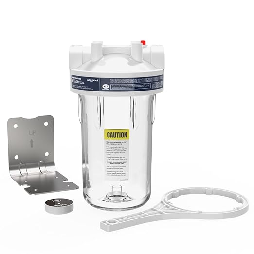 Whirlpool 10" x 4.5" Large Capacity Whole House Water Filter Housing WHKF-DWHBB, 1" Port, Home Water Pre-Filtration for Well and City Water, NSF Certified Reduces Sediment, Sand, Soil, Silt, and Rust