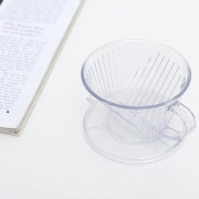 Transparent ABS Reusable Cone Coffee Filter with Large Handgrip Dripper Cup for Pour Over Brewing, Dishwasher Safe