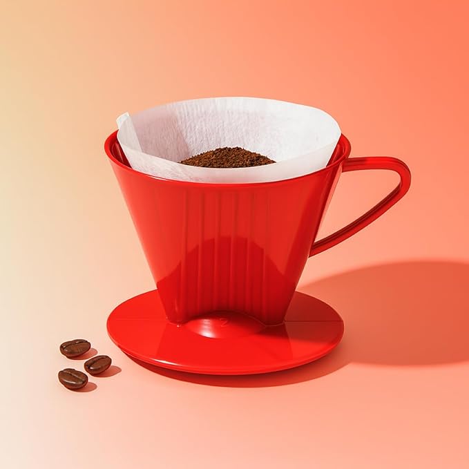 Fino Pour-Over Coffee Brewing Filter Cone, Number 2-Size, Red, Brews 2 to 6-Cups