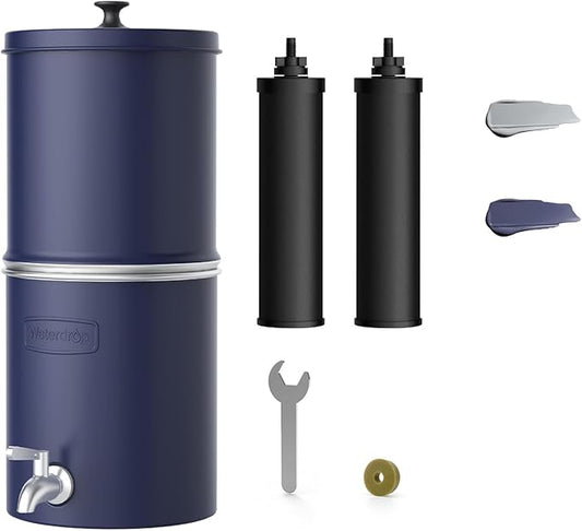 Waterdrop TK-AP Gravity Water Filter System, NSF/ANSI 42&372 Standard, Stainless Steel Water System with 2 Carbon Filters, Reduces Lead and Chlorine for Home, Emergencies, Blue, 2.25G